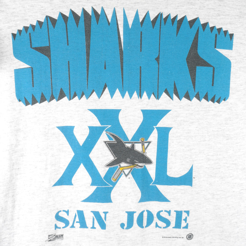 NHL (Salem) - Grey San Jose Sharks Single Stitch T-Shirt 1991 Medium Vintage Retro Hockey