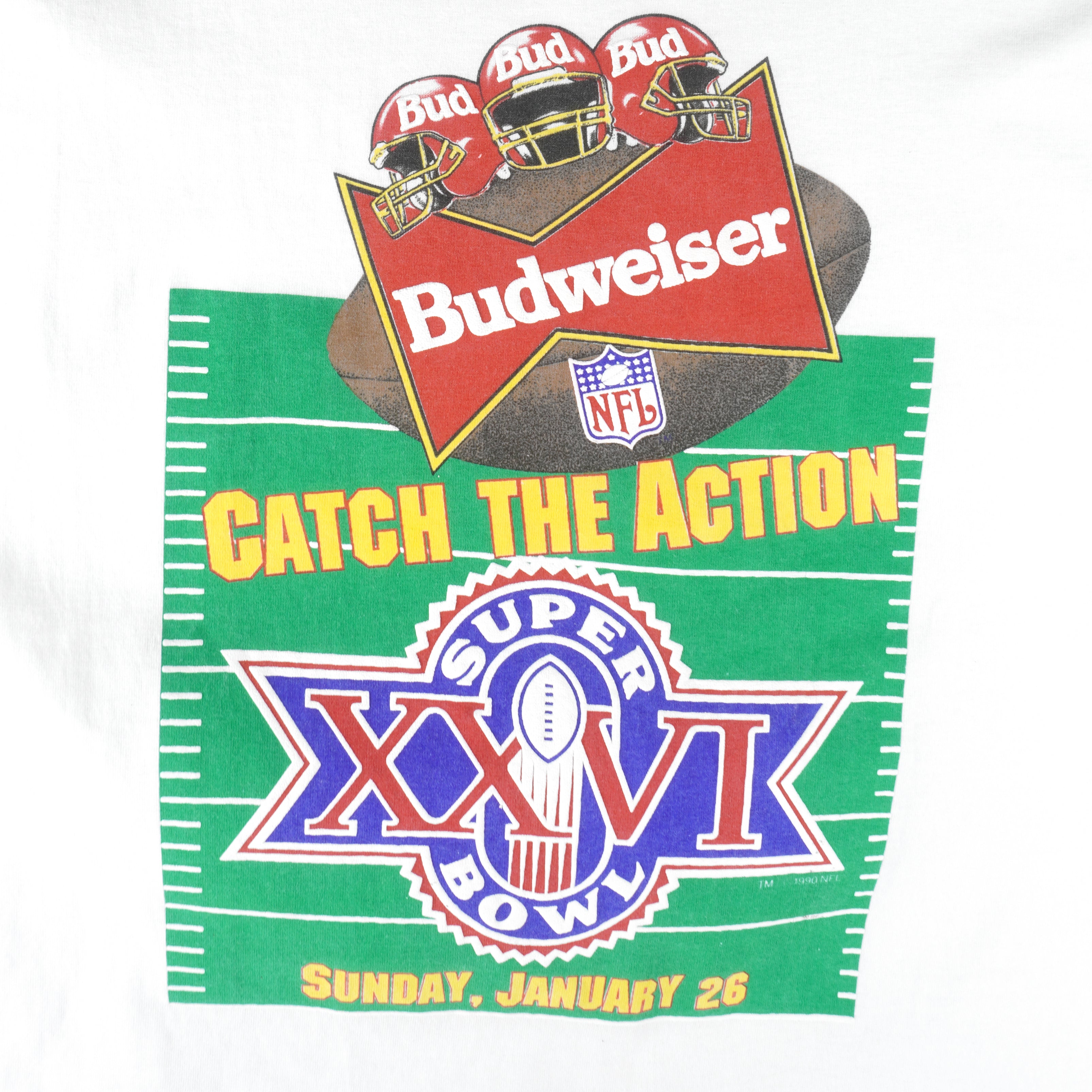 NFL (Waves) - Budweiser Super Bowl XXVI T-Shirt 1990 Large Vintage Football