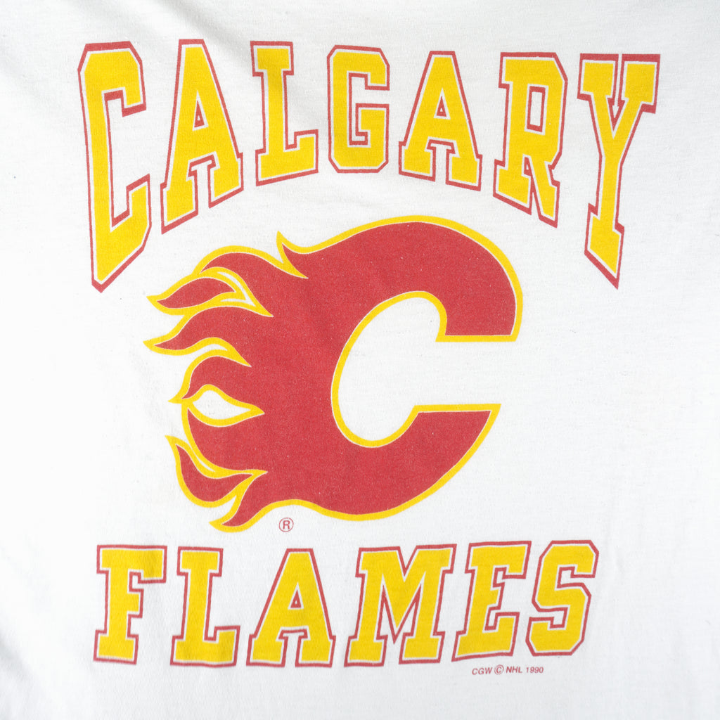 NHL - Calgary Flames Big Spell-Out T-Shirt 1990 Large Vintage Hockey