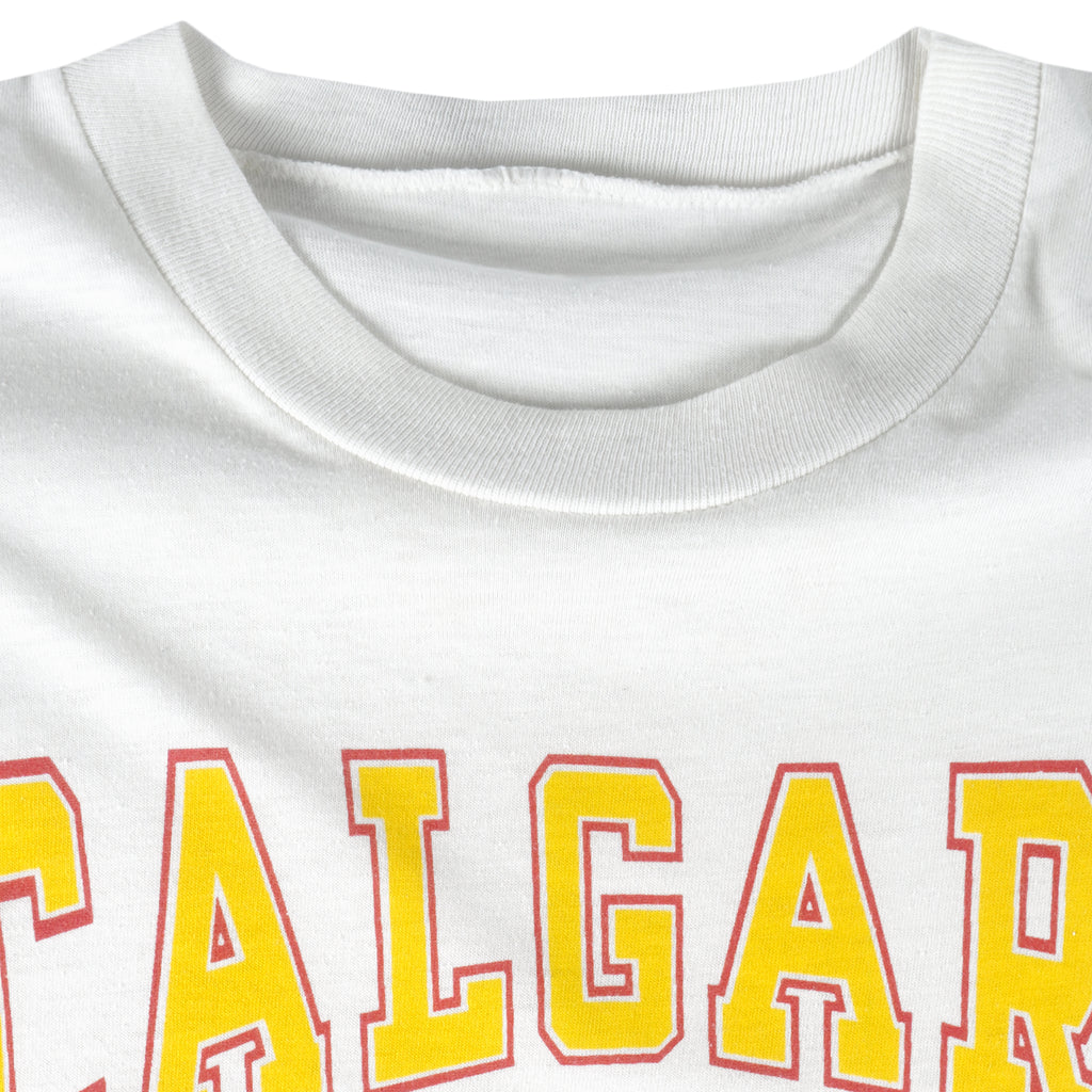 NHL - Calgary Flames Big Spell-Out T-Shirt 1990 Large Vintage Hockey