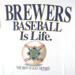 MLB (Henry Aaron) - Milwaukee Brewers Baseball Is Life T-Shirt 1998 Large Vintage Retro Baseball