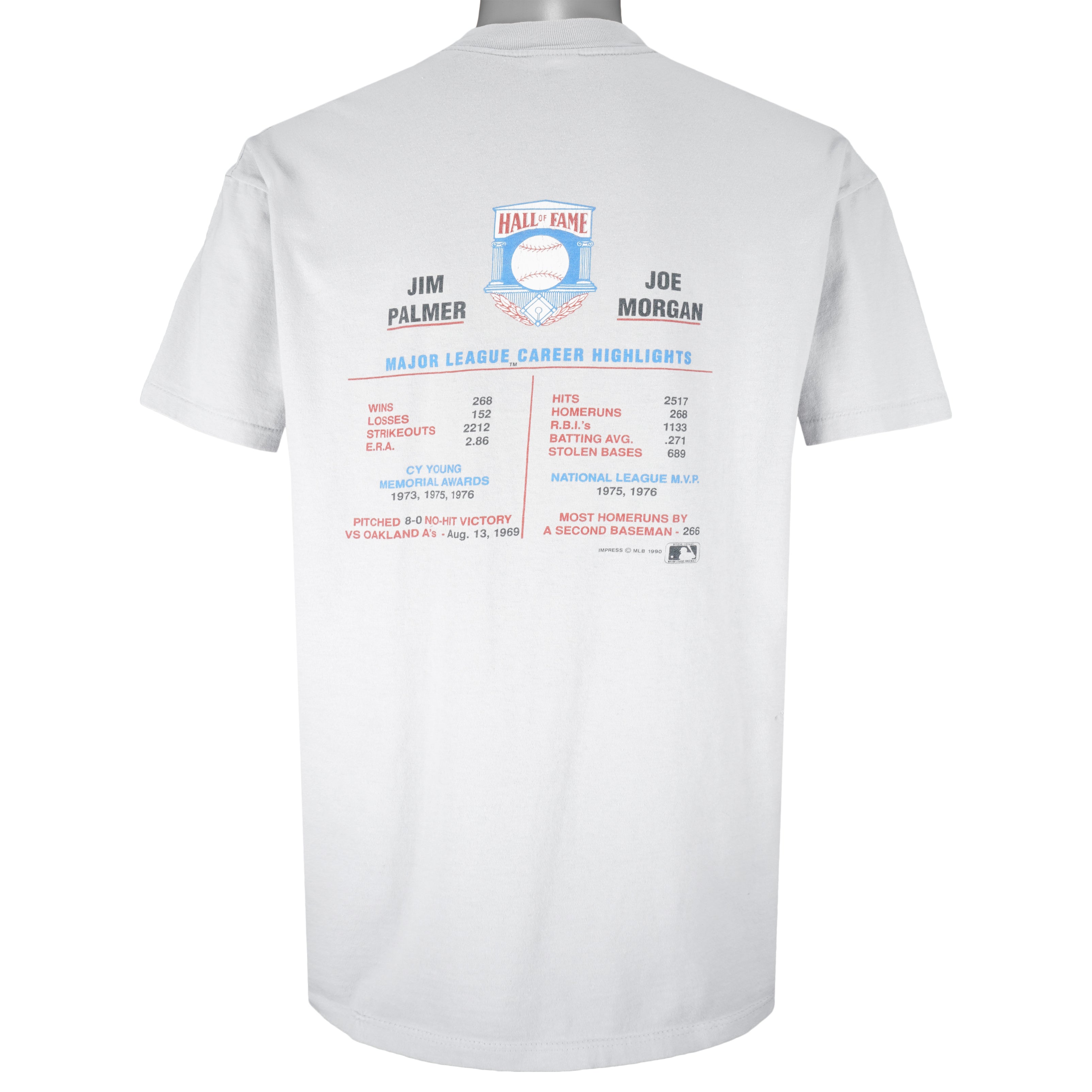 MLB (Stedman) - National Baseball Hall Of Fame Jim Palmer and Joe Morgan T-Shirt 1990 Large Vintage Retro Baseball