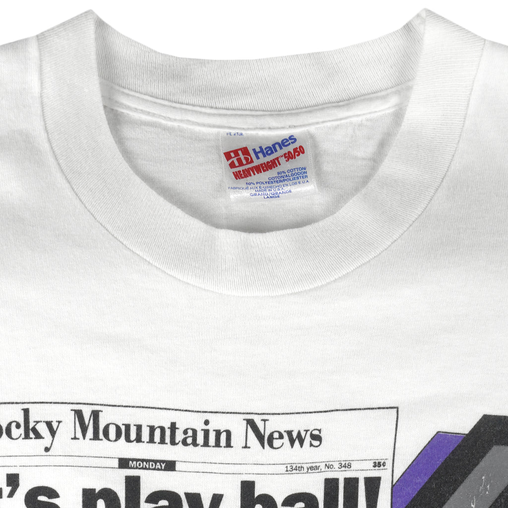 MLB (Front Pages) - Colorado Rockies Inaugural Year Let's Play Ball T-Shirt 1993 Large Vintage Retro Baseball