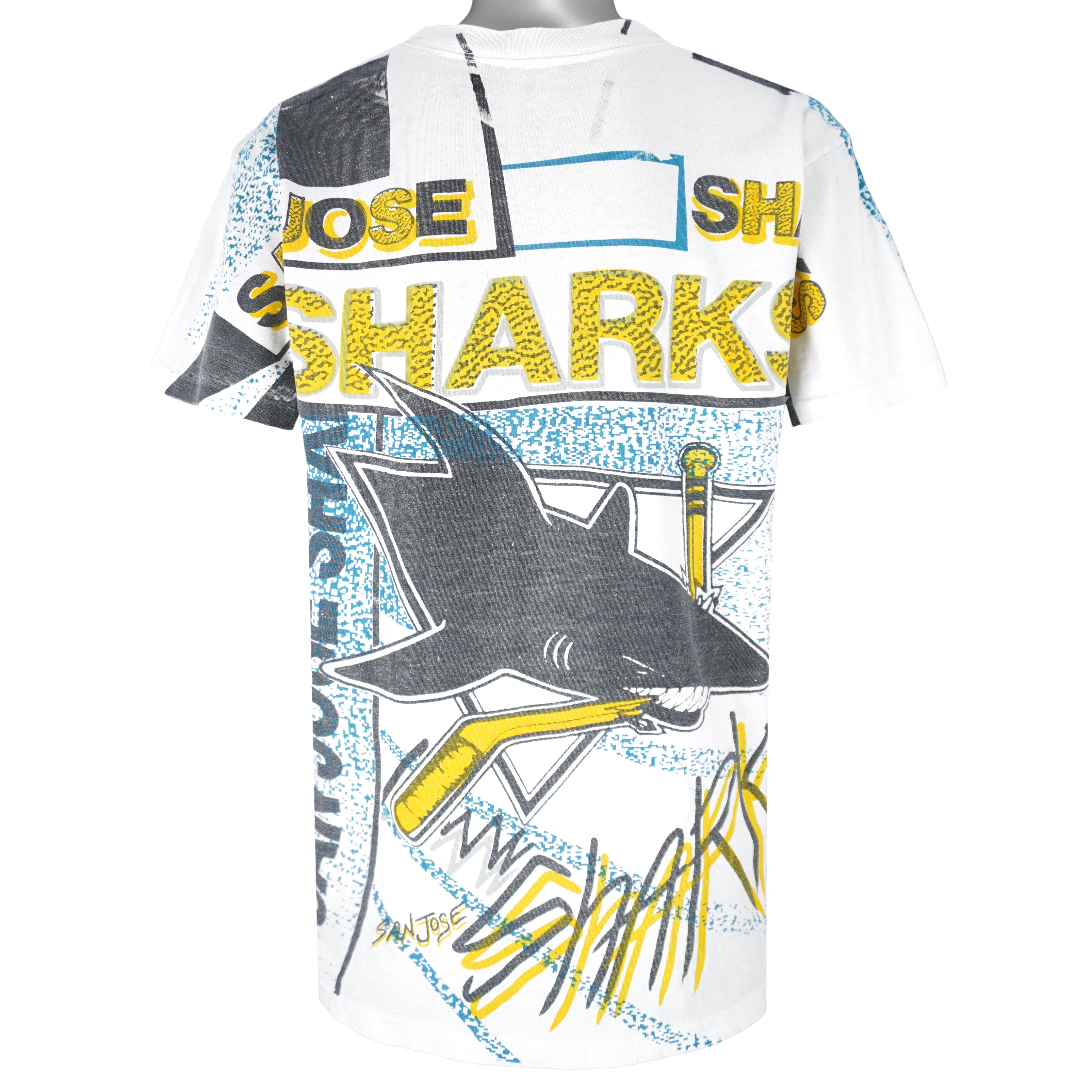 NHL (Hanes) - San Jose Sharks All Over Prints Single Stitch T-Shirt 1990s Large Vintage Retro Hockey