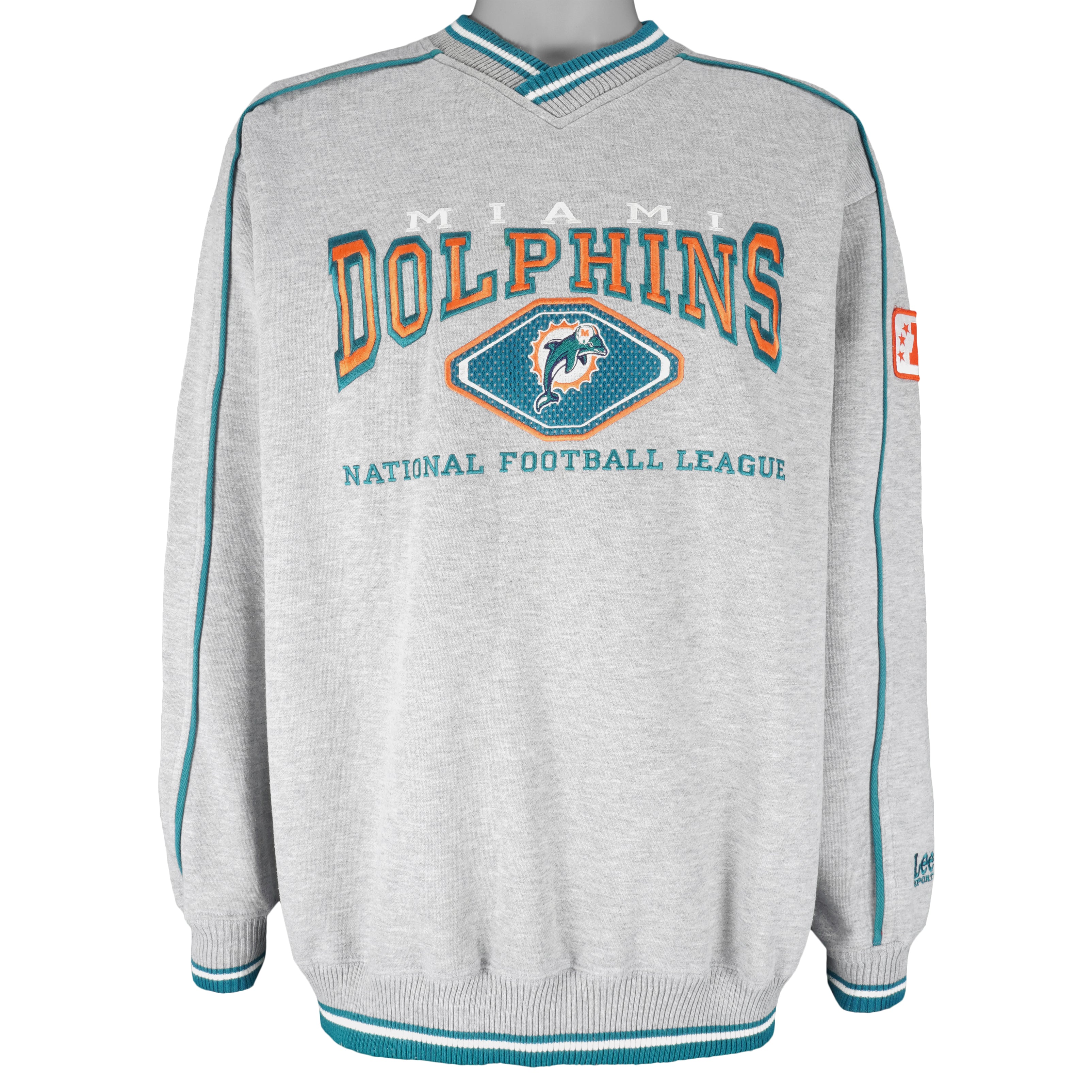 NFL (Lee) - Miami Dolphins Embroidered Crew Neck Sweatshirt 1990s Large Vintage Retro Football