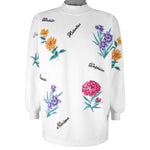 Vintage - Dahlia & Delphinium Botanical Flowers Print Crew Neck Sweatshirt 1990s Large