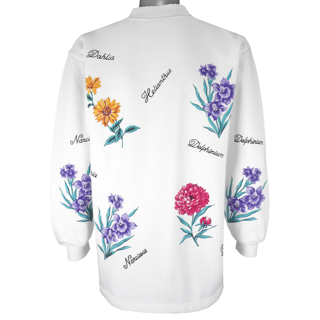 Vintage (Delta) - Flowers Print Dahlia Delphinium Crew Neck Sweatshirt 1990s Large Vintage Retro