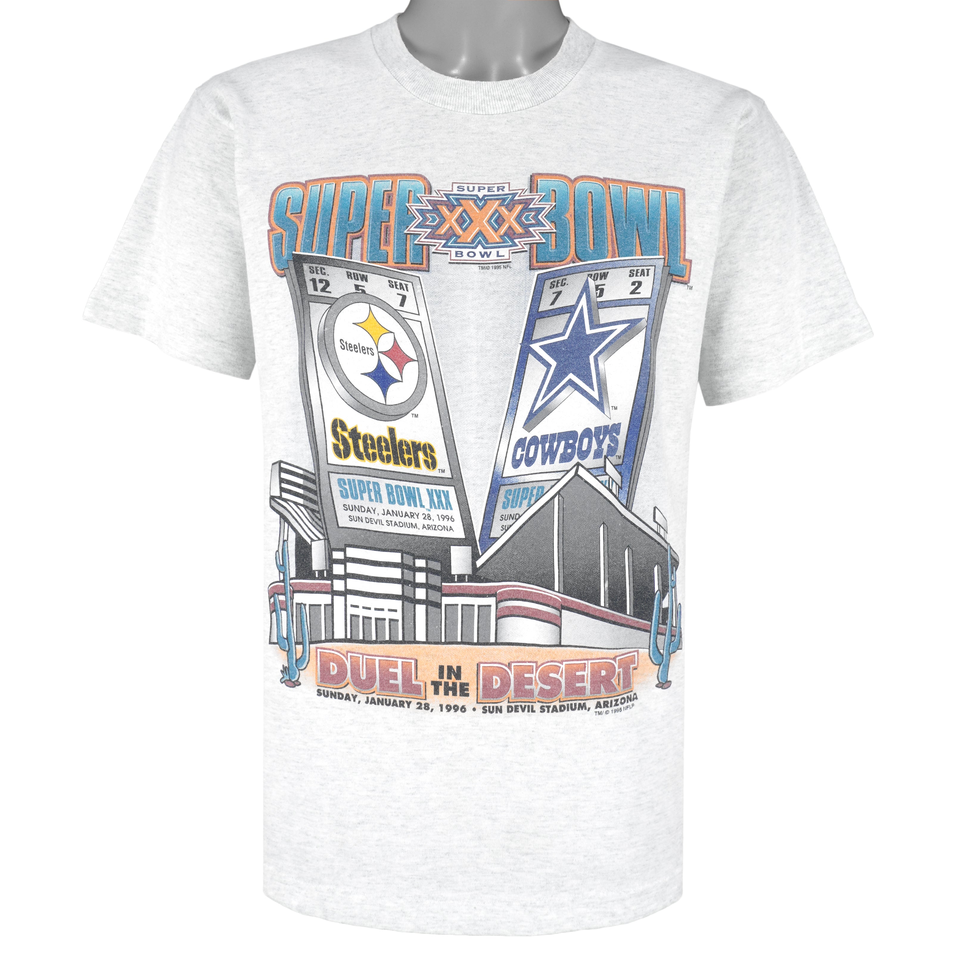 NFL (Pro Player) - Cowboys VS Steelers Super Bowl Champions Tickets T-Shirt 1996 Medium Vintage Retro Football