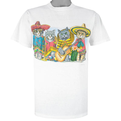 Vintage (Prints of Tails) - Cats Band Mexico Single Stitch T-Shirt 1990s Medium