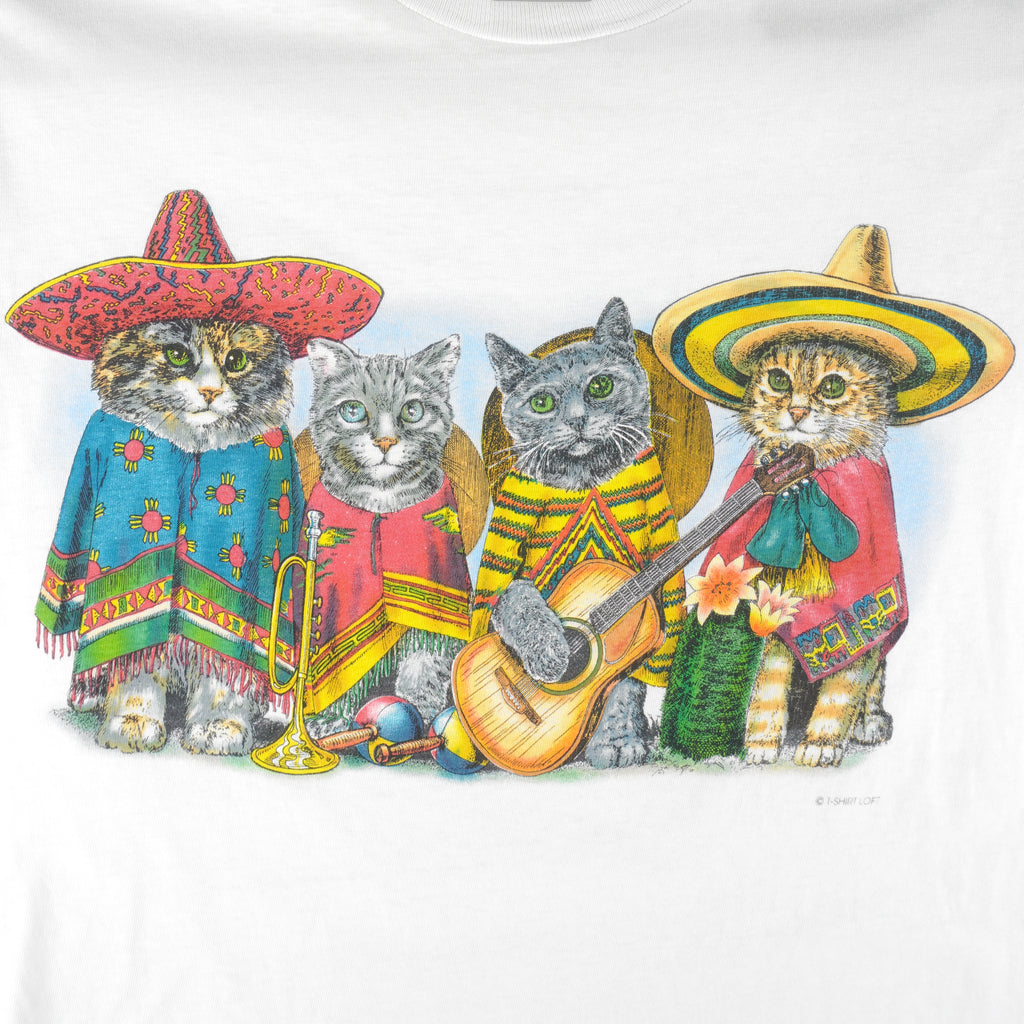 Vintage (Prints of Tails) - Cats Band Single Stitch T-Shirt 1990s Medium Vintage Retro