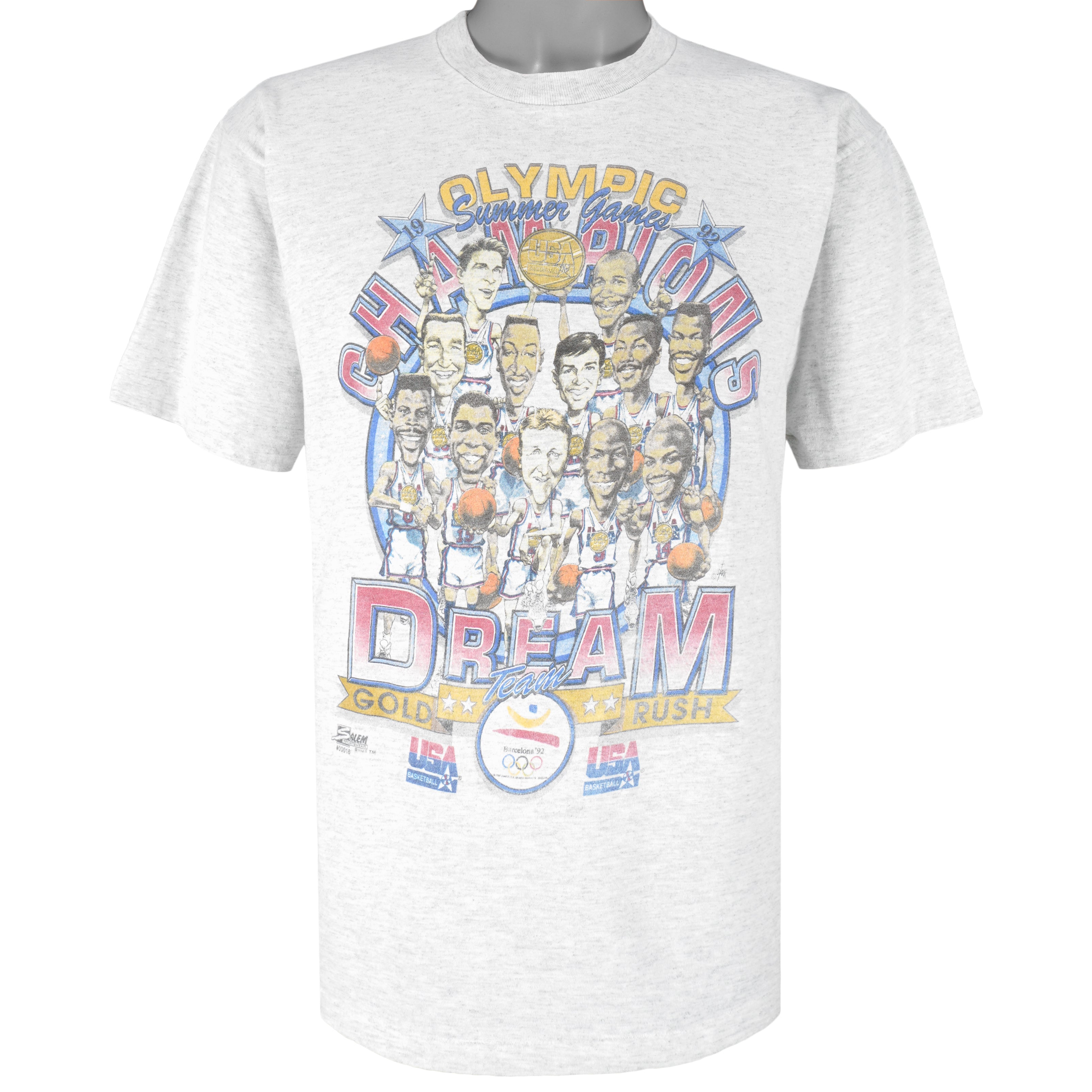 NBA (Salem) - USA Dream Team Olympic Summer Game Caricature T-Shirt 1992 Large Vintage Retro Basketball