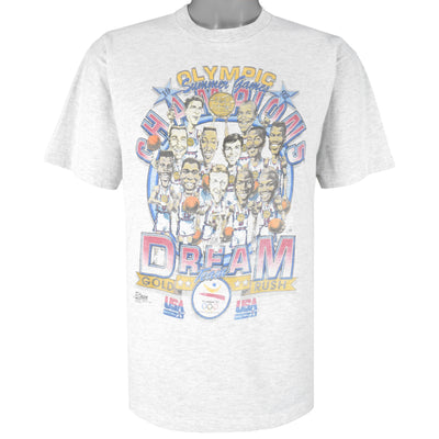 NBA (Salem) - USA Dream Team Barcelona Olympic Game Caricature T-Shirt 1992 Large