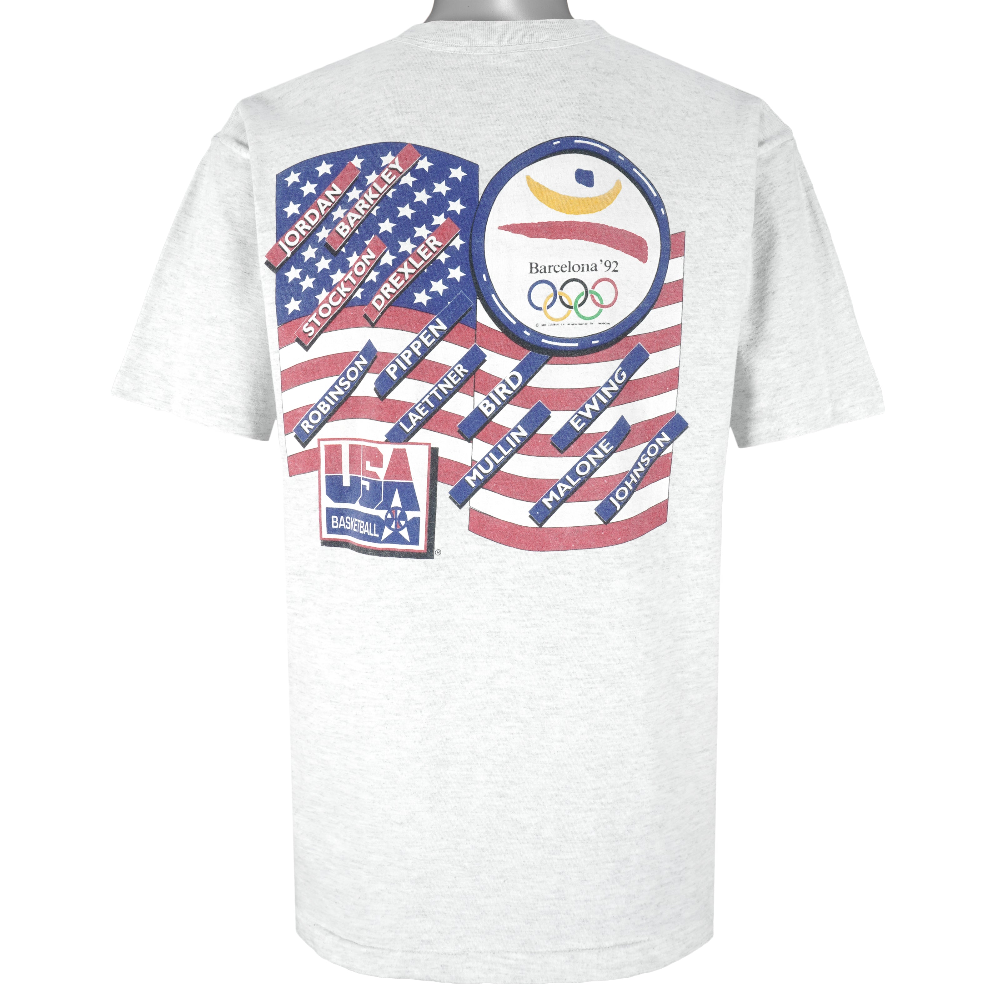 NBA (Salem) - USA Dream Team Olympic Summer Game Caricature T-Shirt 1992 Large Vintage Retro Basketball