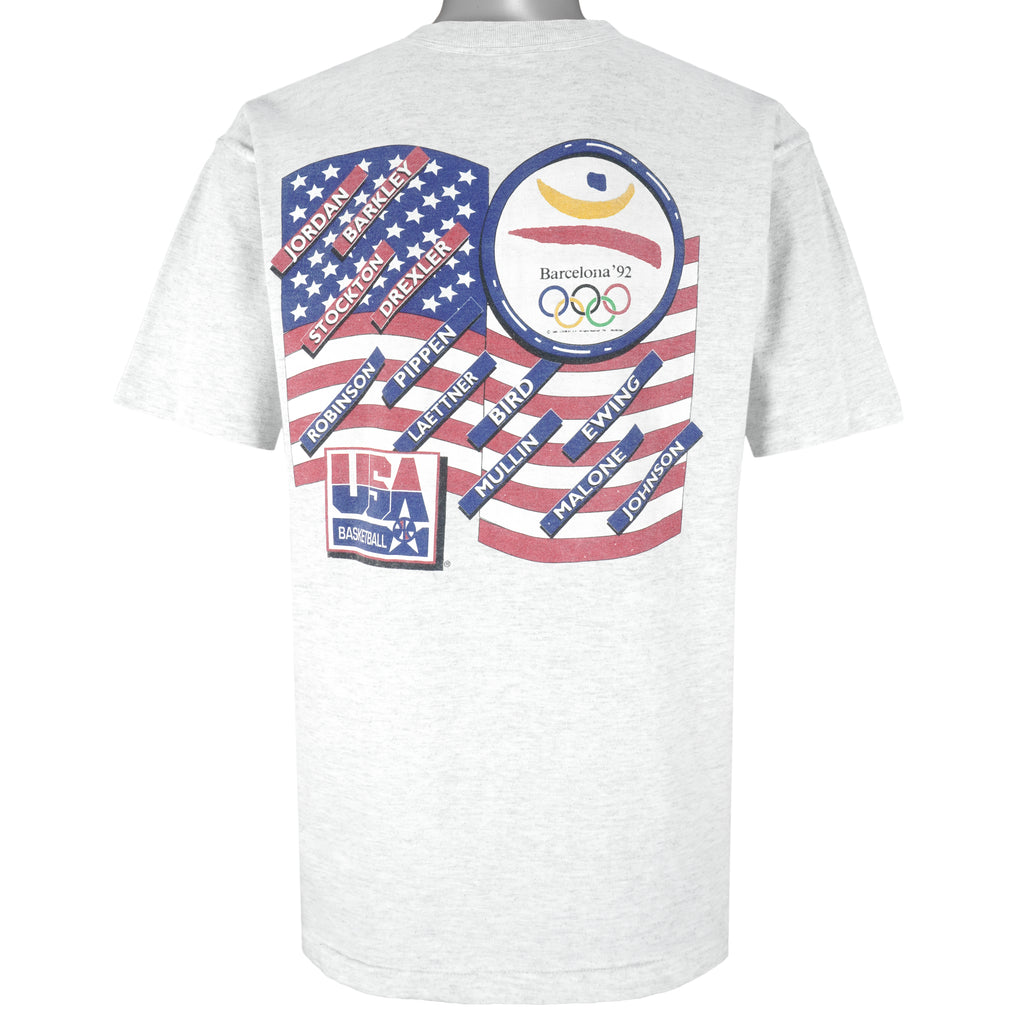 NBA (Salem) - USA Dream Team Olympic Summer Game Caricature T-Shirt 1992 Large Vintage Retro Basketball