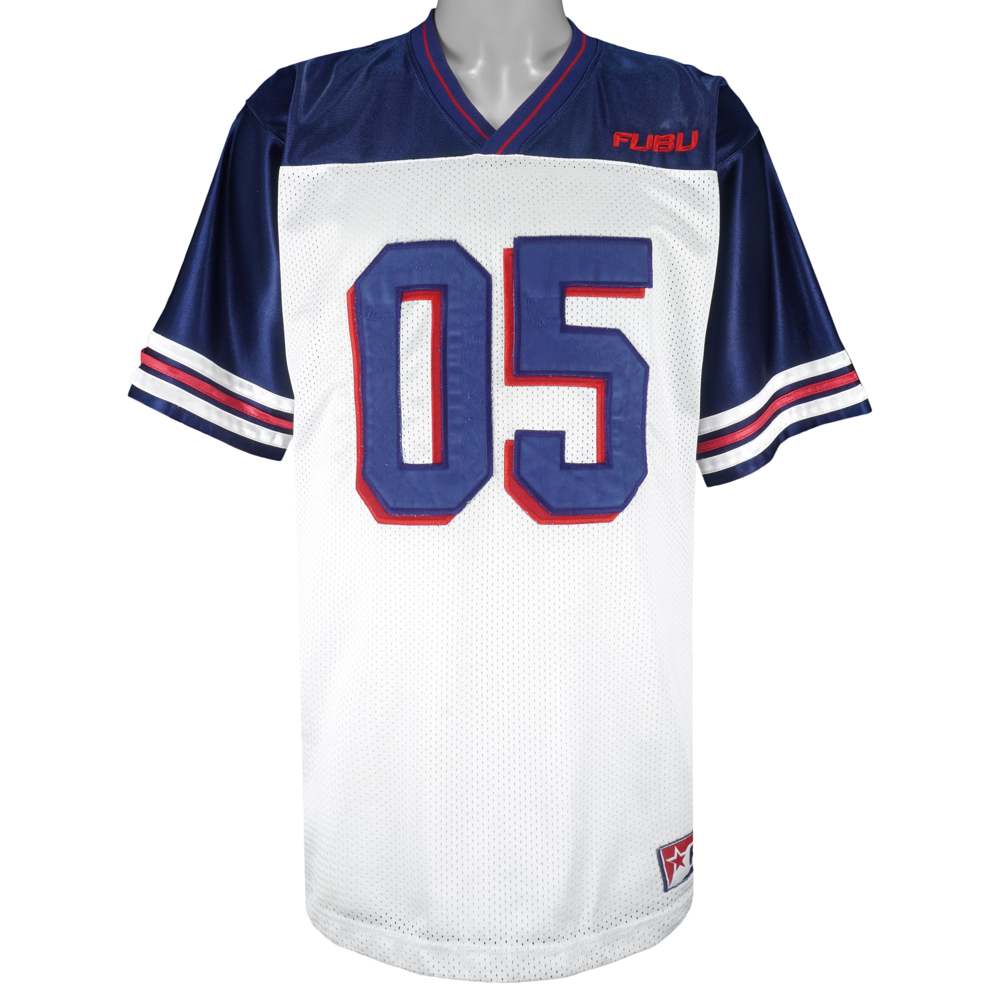 FUBU -  White with Blue 05 Jersey T-Shirt 1990s Medium Vintage Retro