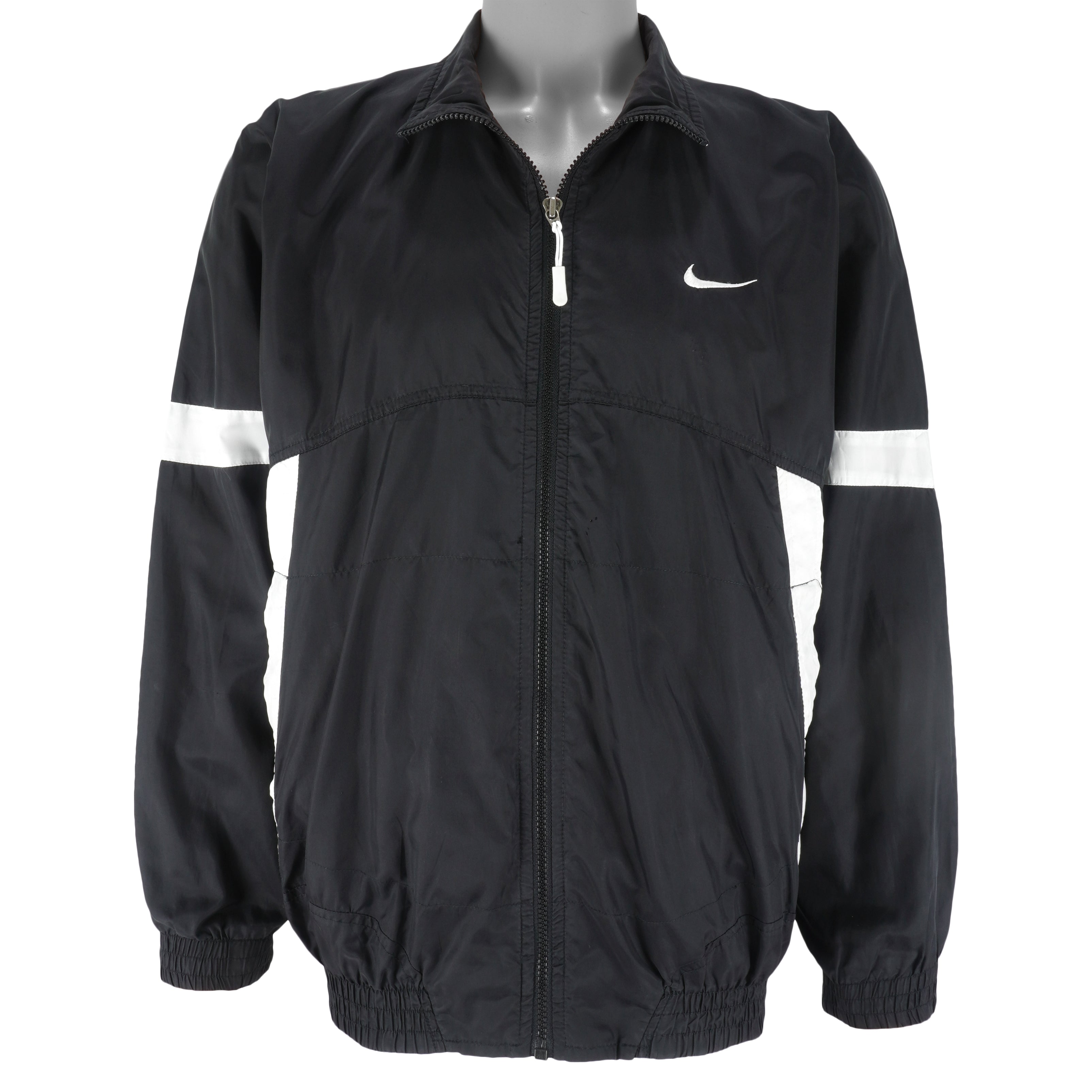 Vintage Nike Black White Big Swoosh Windbreaker 1990s Medium Vintage Club Clothing