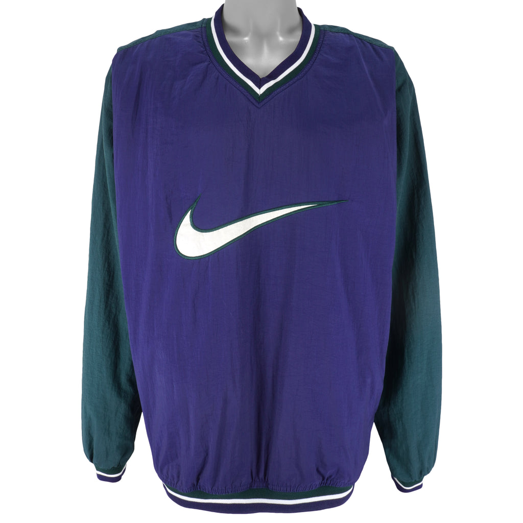 Nike - Blue & Green Swoosh Pullover Windbreaker 1990s X-Large Vintage Retro