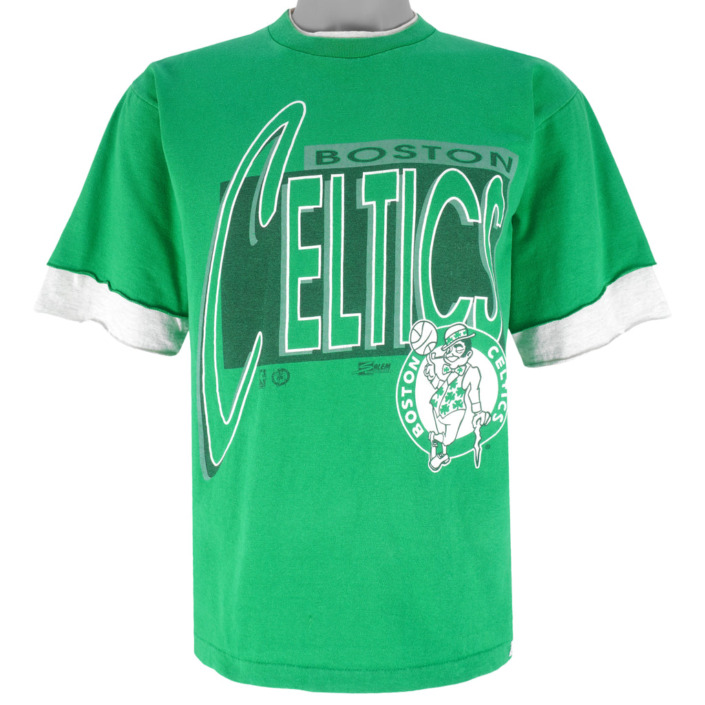 NBA (Salem) - Boston Celtics Ringer T-Shirt 1990s Large Vintage Retro Basketball