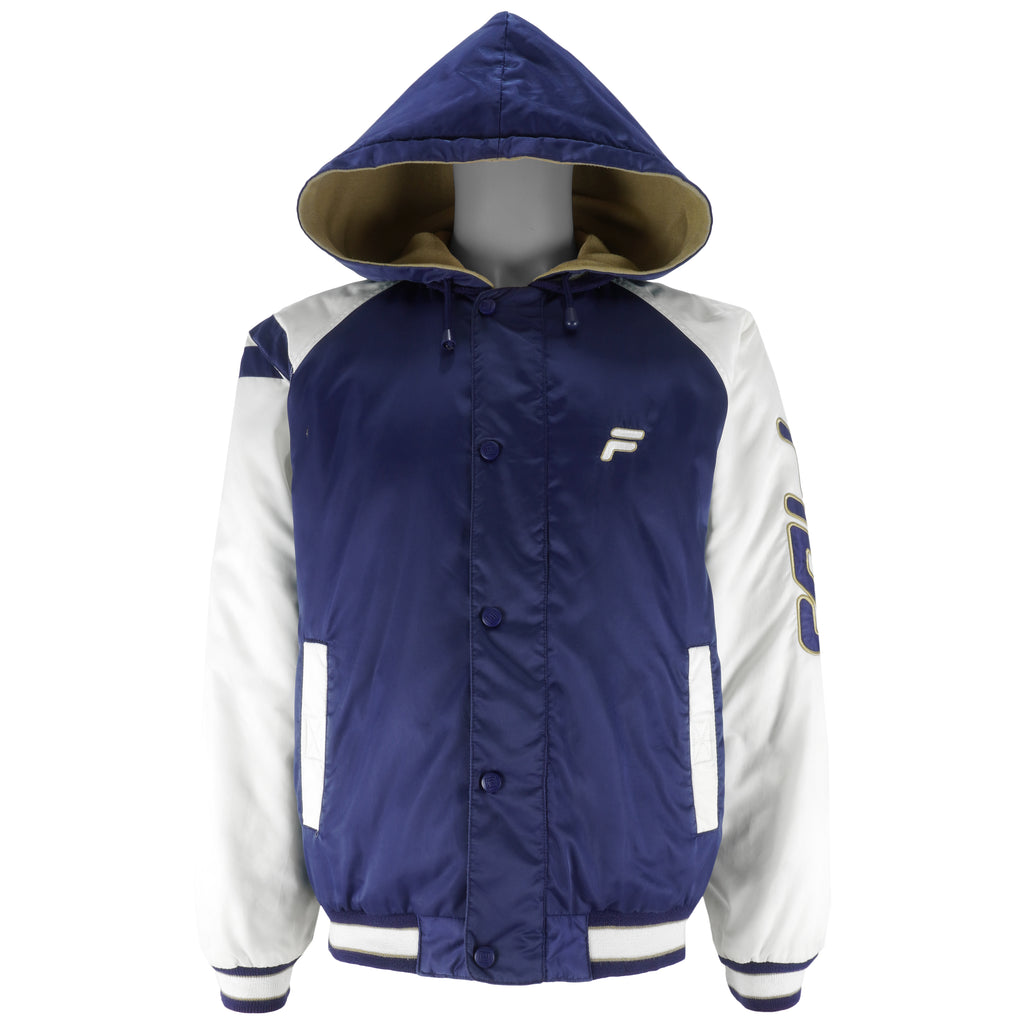 FILA - White & Blue Embroidered Hooded Jacket 1990s Small Vintage Retro