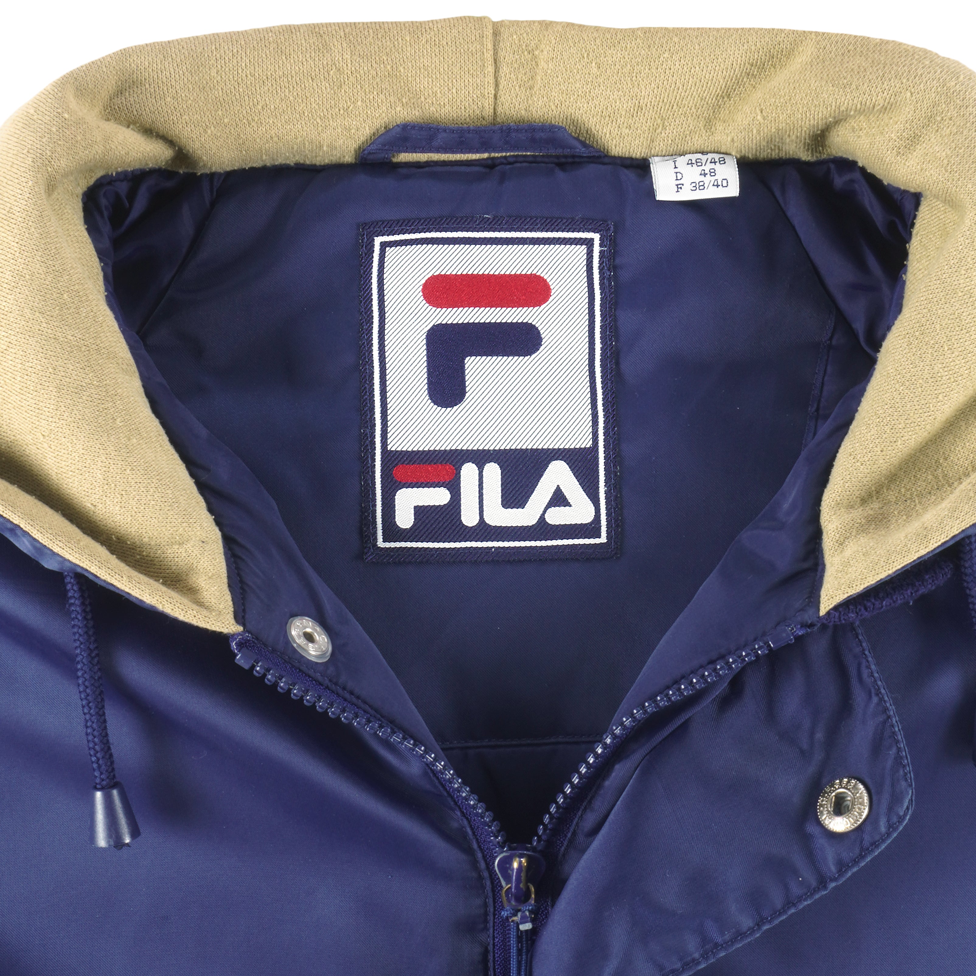 FILA - White & Blue Embroidered Hooded Jacket 1990s Small Vintage Retro
