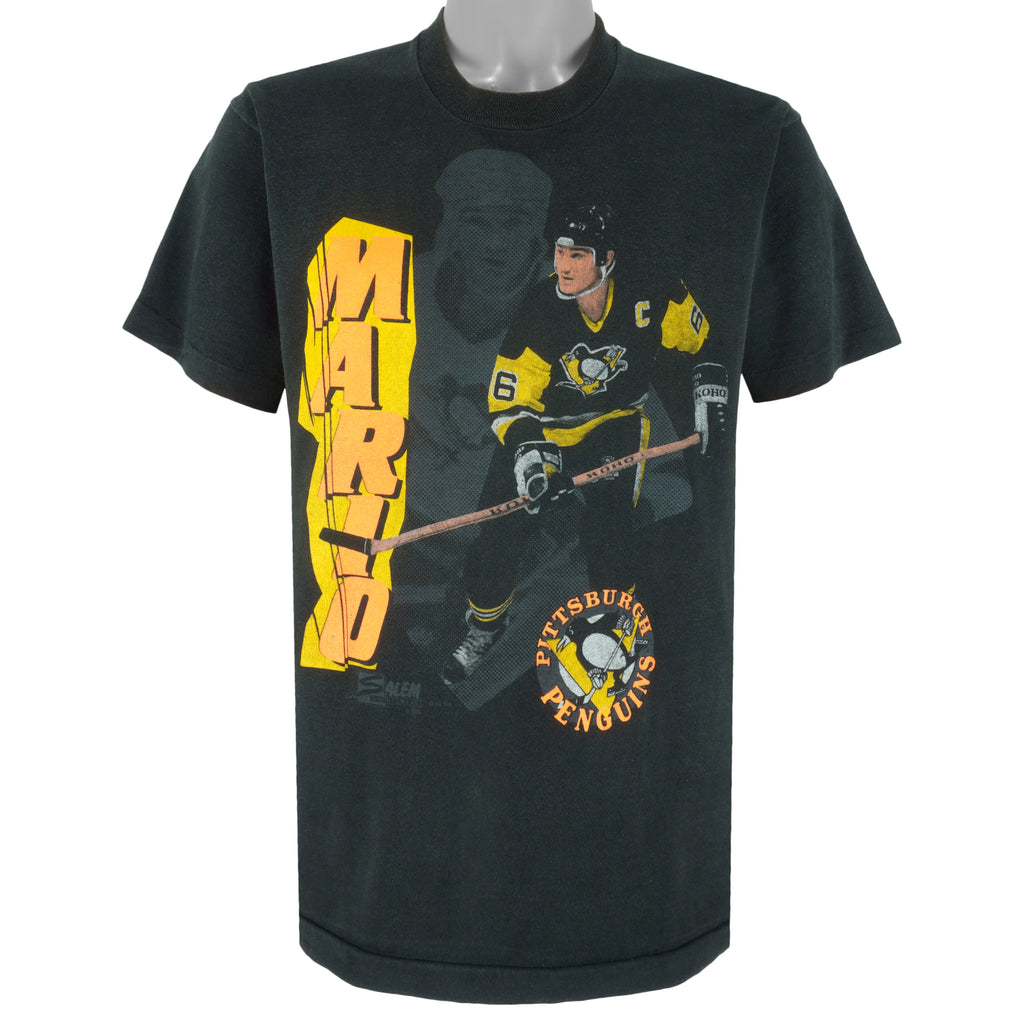 NHL (Salem) - Pittsburgh Penguins Mario Lemieux Single Stitch T-Shirt 1990 Large Vintage Retro Hockey