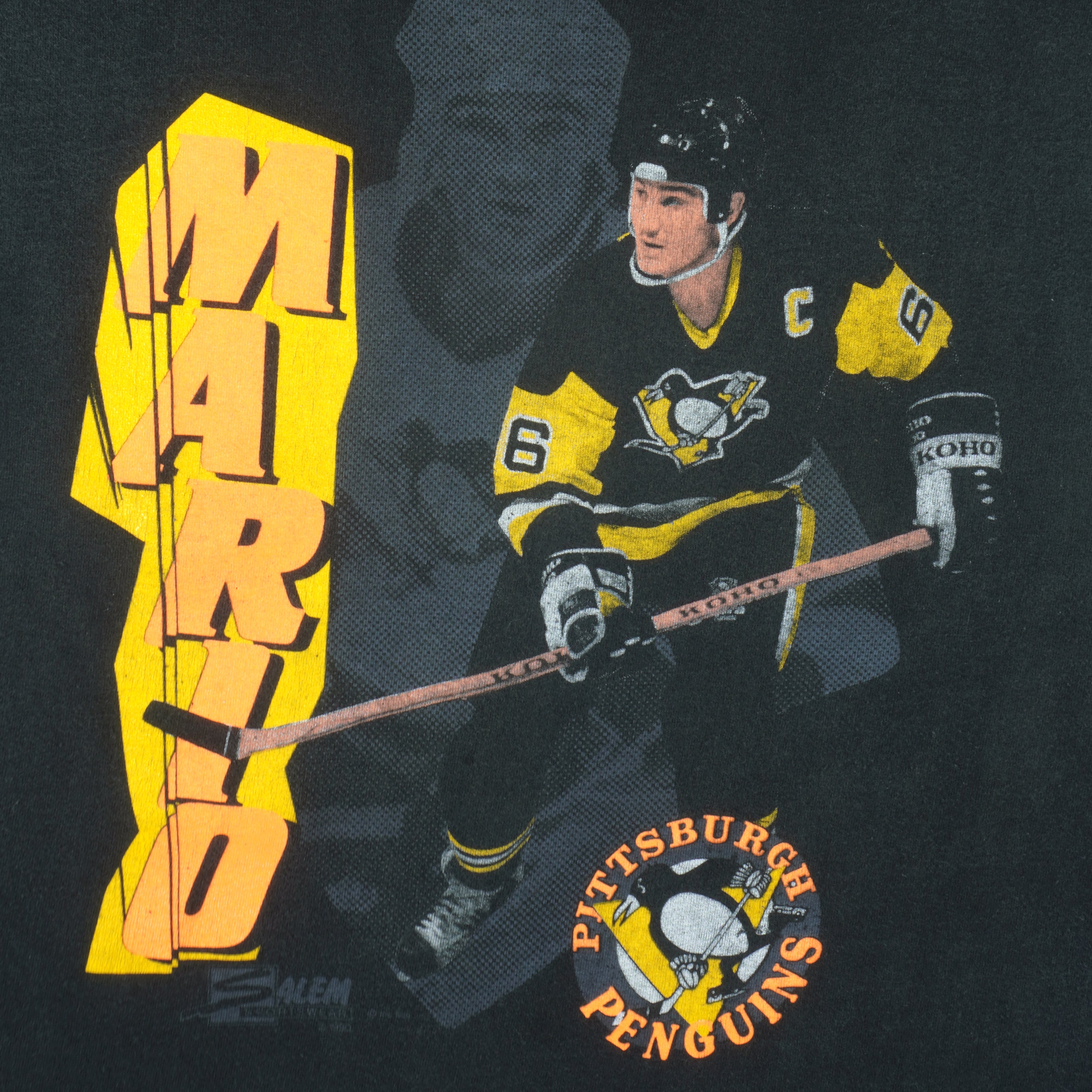 NHL (Salem) - Pittsburgh Penguins Mario Lemieux Single Stitch T-Shirt 1990 Large Vintage Retro Hockey