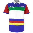 Ralph Lauren (Polo) - White & Blue RL-67 Striped Polo T-Shirt 2000s Small Vintage Retro