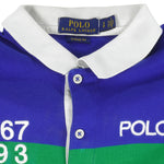 Ralph Lauren (Polo) - White & Blue RL-67 Striped Polo T-Shirt 2000s Small Vintage Retro