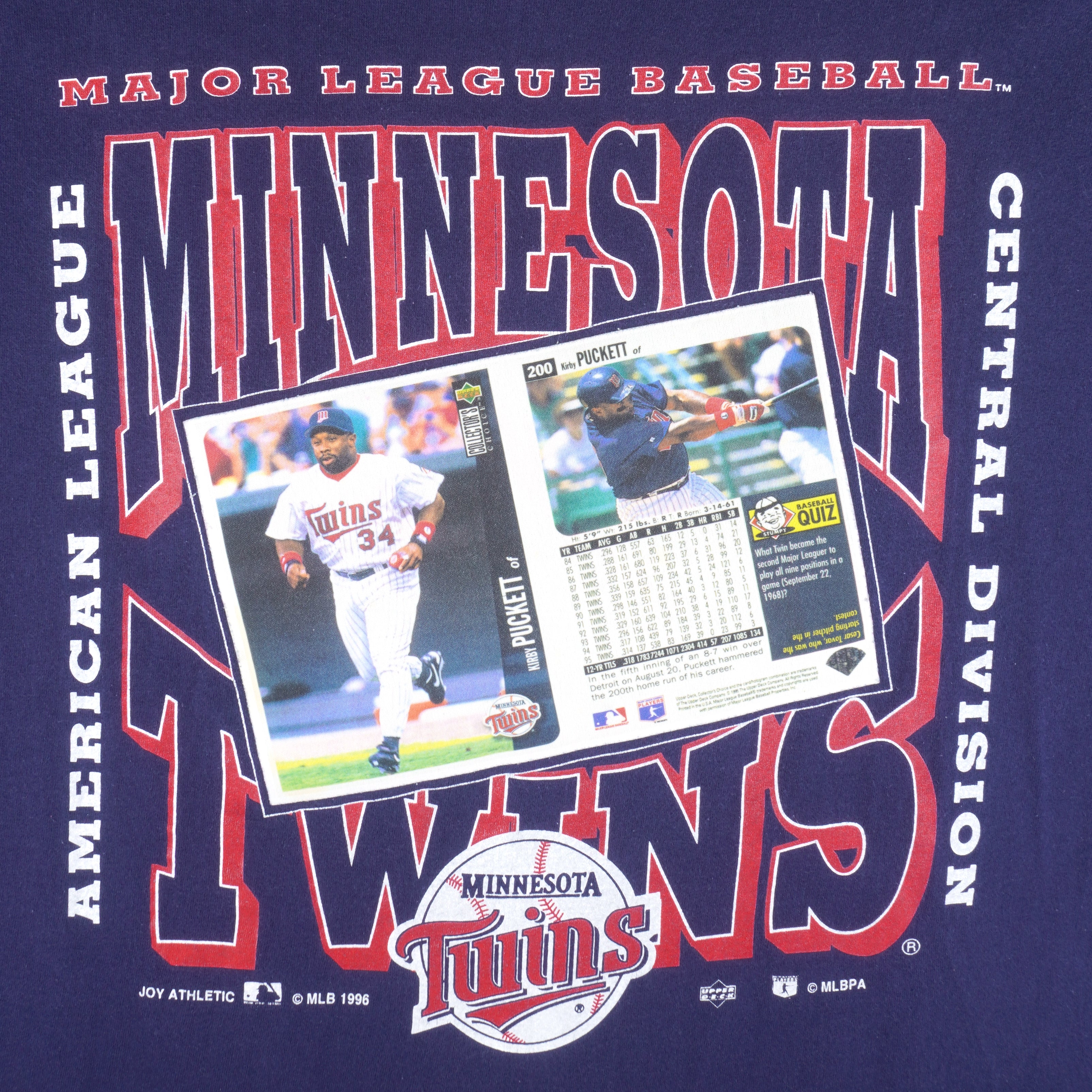 Vintage MLB (Joy Athletic) - Minnesota Twins Kirby Puckett's Stat T-Shirt 1996 Large