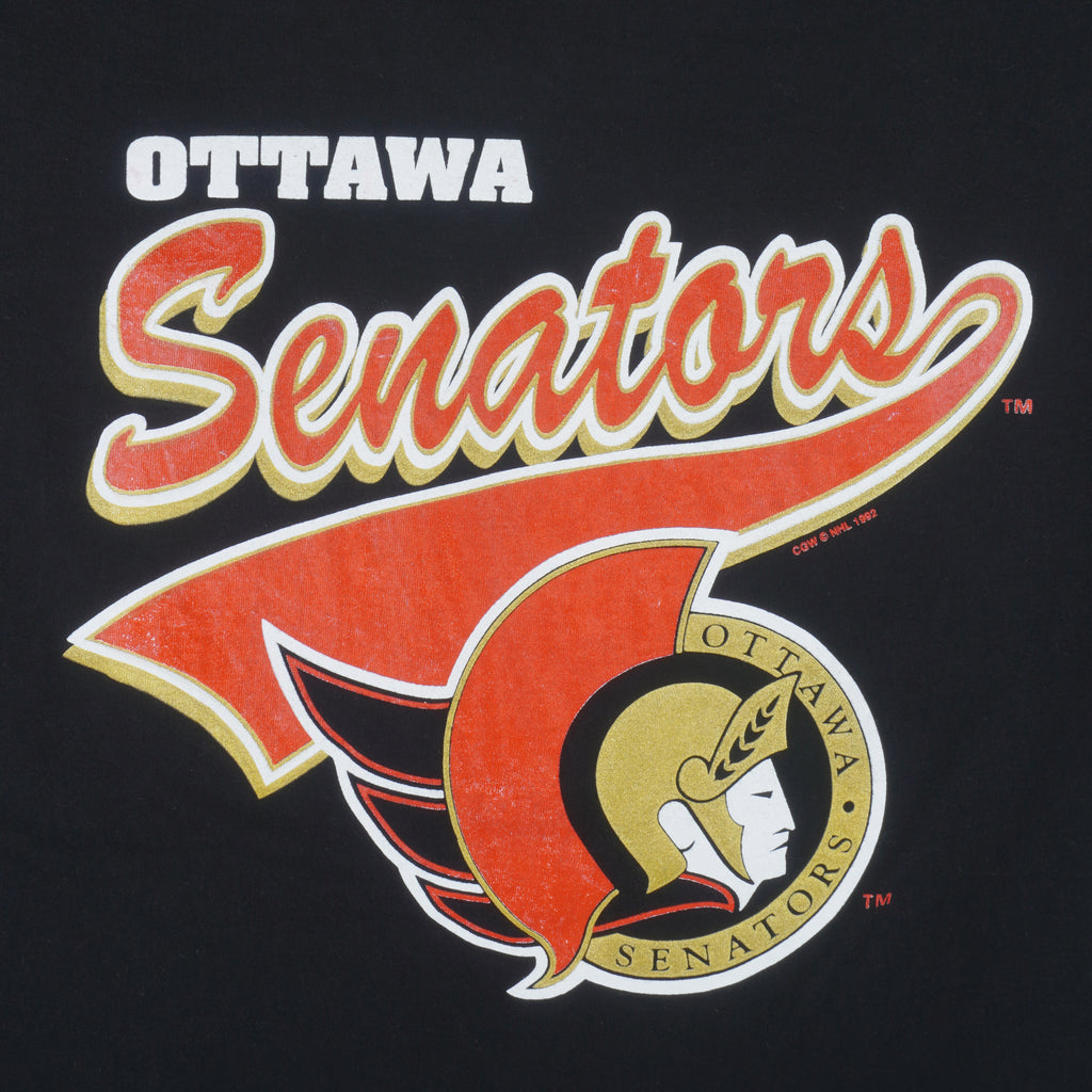 NHL (Waves) - Ottawa Senators Underlayer Single Stitch T-Shirt 1992 X-Large Vintage Retro Hockey