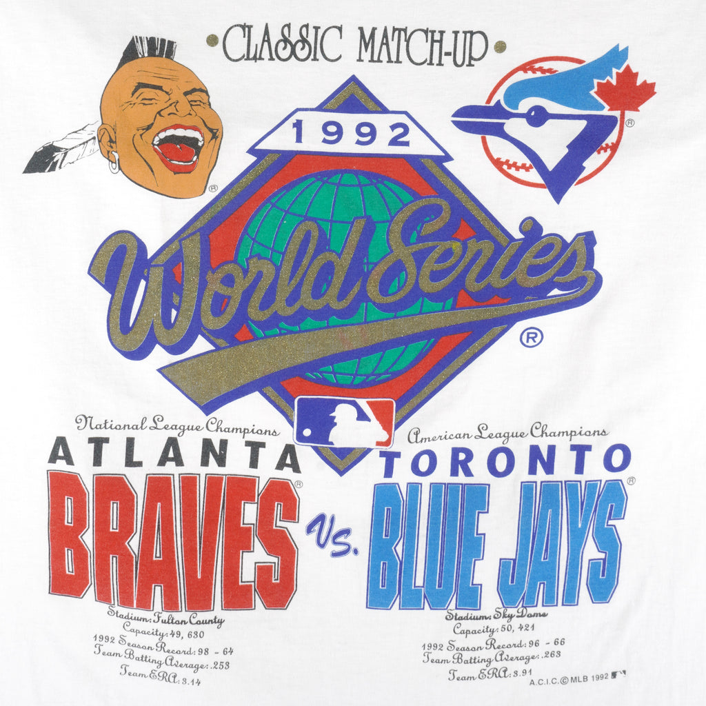 MLB (Softwear) - Atlanta Braves Vs Toronto Blue Jays World Series T-Shirt 1992 Large Vintage Retro Baseball