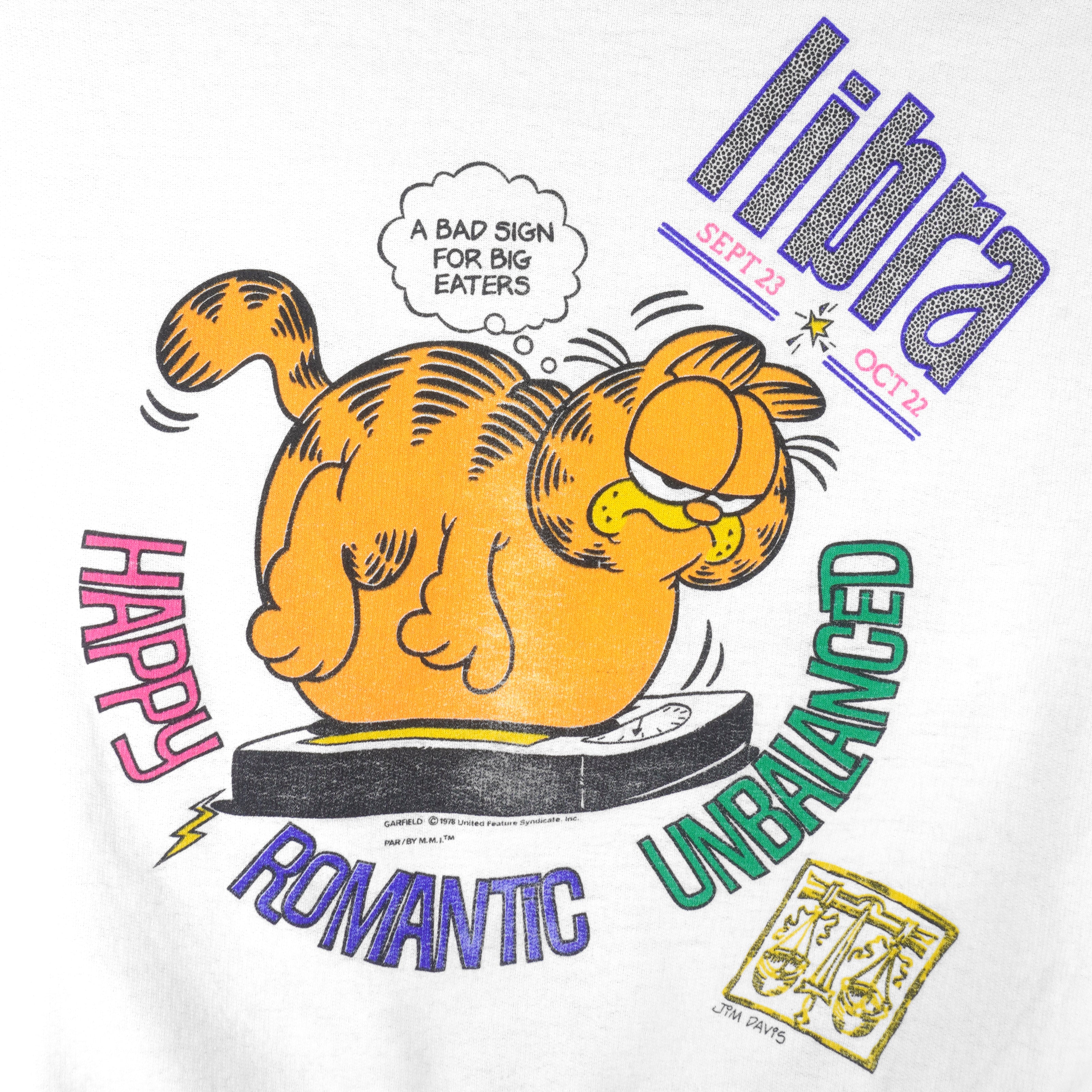 Vintage - Garfield Libra Happy Romantic Unbalance Crew Neck Sweatshirt 1980s Small Vintage Retro