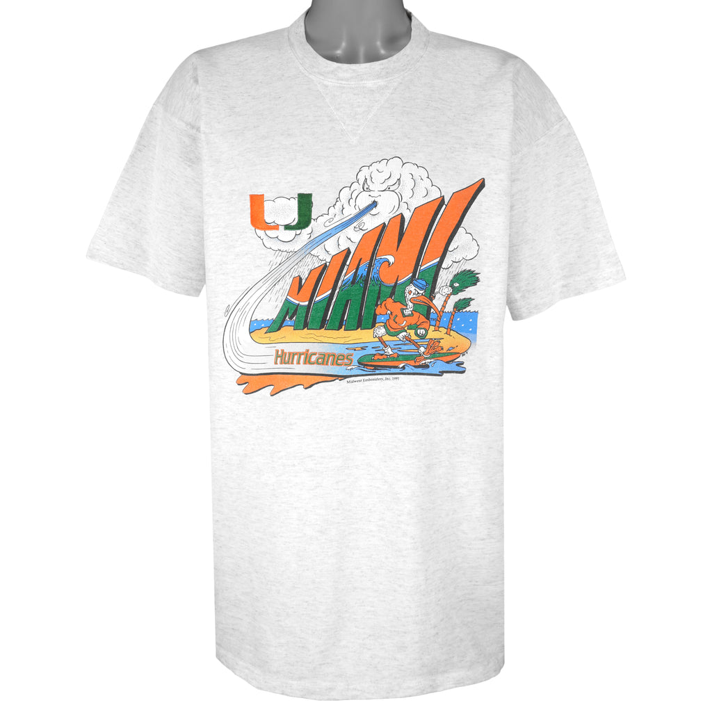 NCAA (Midwest) - Miami University Hurricanes Single Stitch T-Shirt 1991 X-Large Vintage Retro Football College