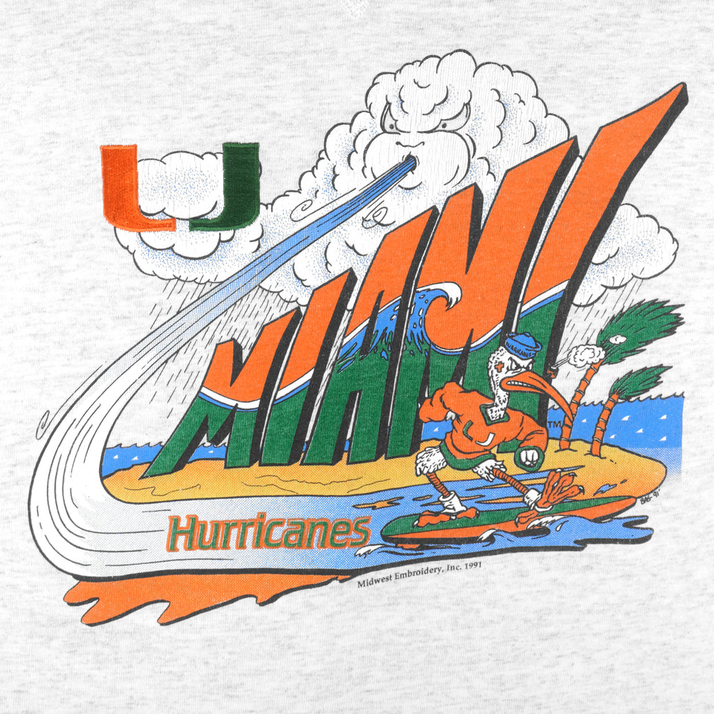 NCAA (Midwest) - Miami University Hurricanes Single Stitch T-Shirt 1991 X-Large Vintage Retro Football College
