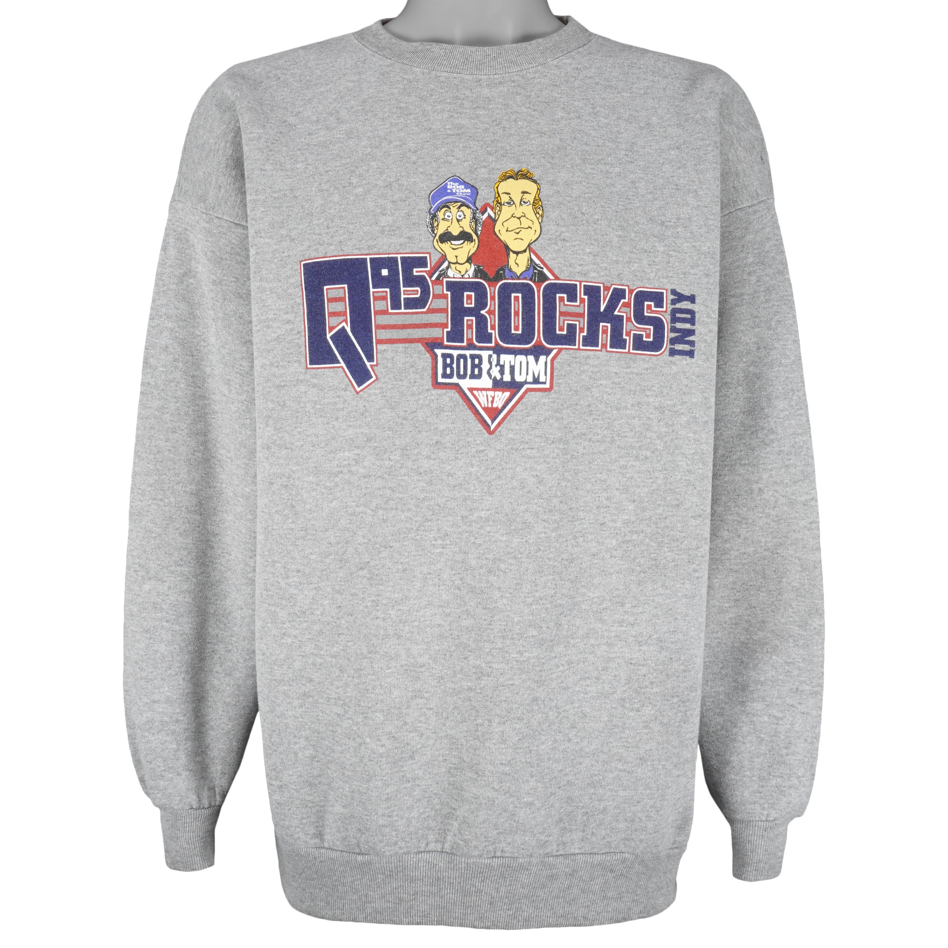 Vintage (Logo 7) - The Bob & Tom Rocks Indy Caricature Sweatshirt 1990s XX-Large Vintage Retro