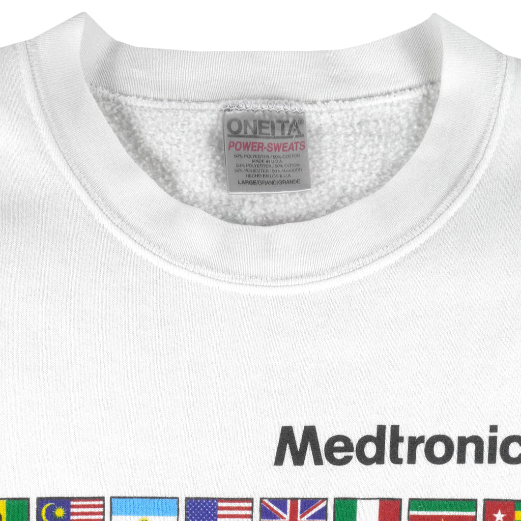 Vintage (Oneita) - Medtronic Countries Flags Crew Neck Sweatshirt 1990s Small Vintage Retro