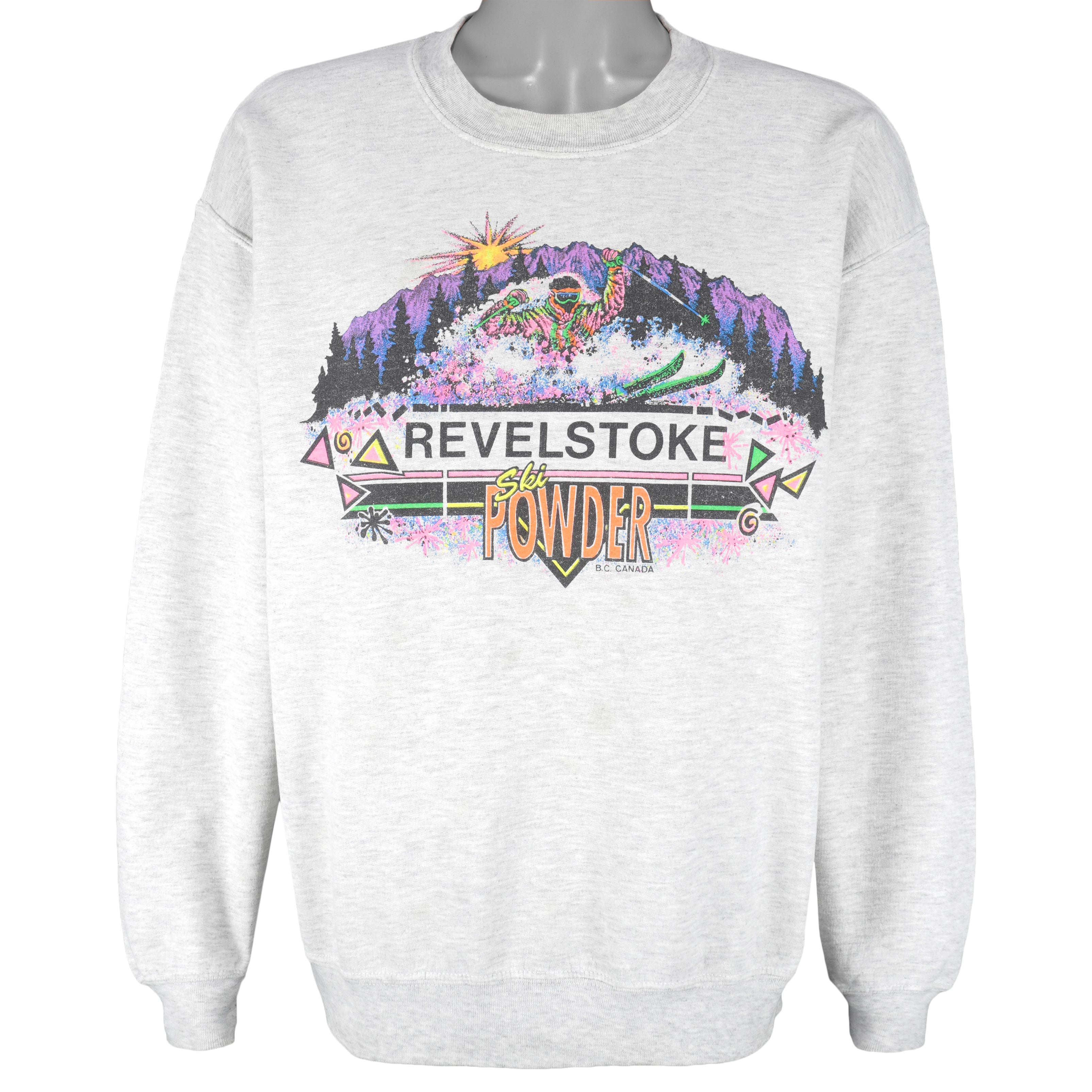 Vintage (Gildan) - Revelstoke Ski Powder Canada Crew Neck Sweatshirt Large Vintage Retro