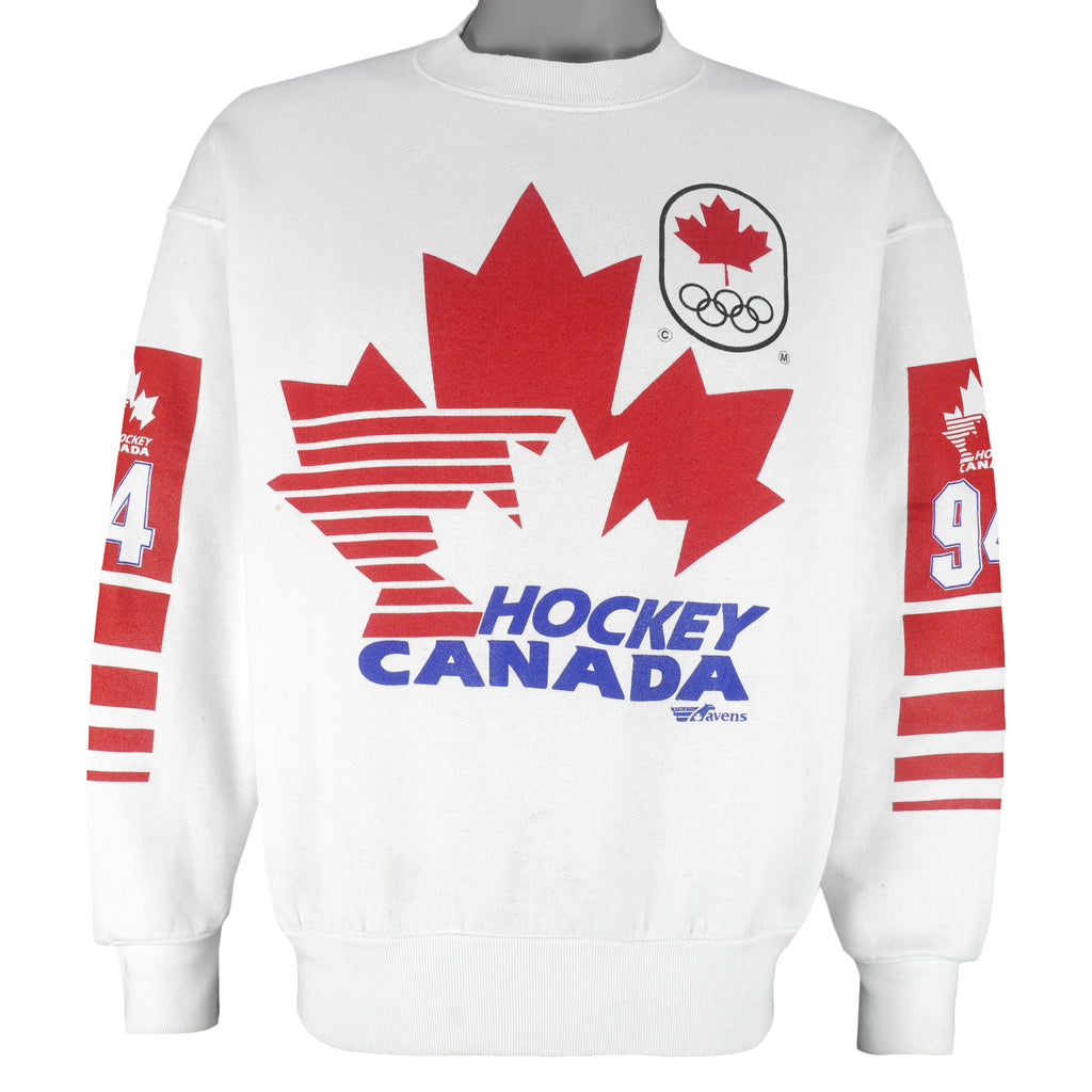 NHL (Ravens) - Hockey Canada Team Lillehammer Crew Neck Sweatshirt 1990s Large Vintage Retro Hockey