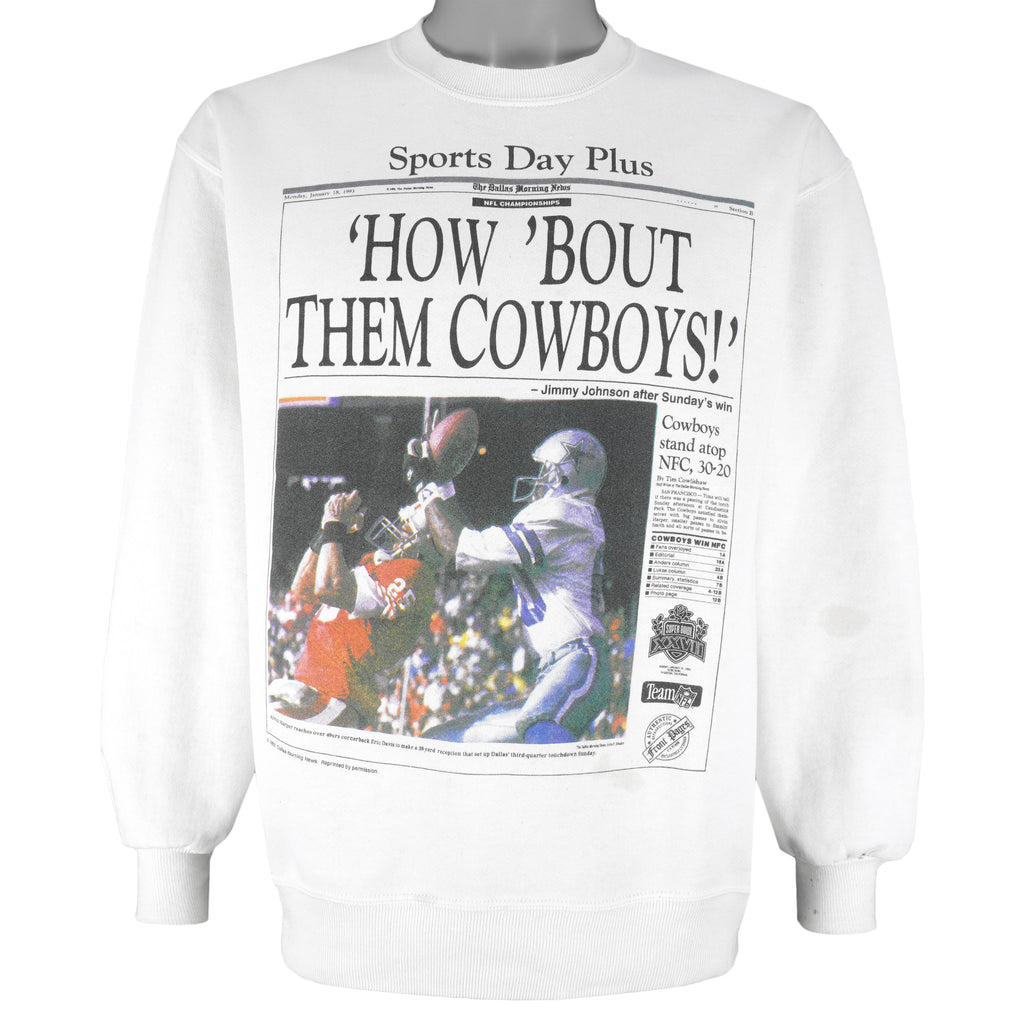 NFL (Front Pages) - Dallas Cowboys Super Bowl 27th Champions Sweatshirt 1993 Large Vintage Retro Football 