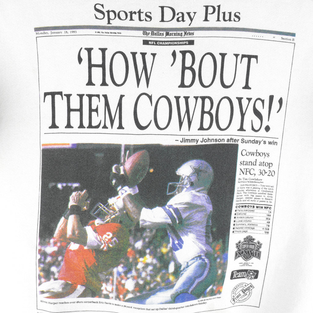 NFL (Front Pages) - Dallas Cowboys Super Bowl 27th Champions Sweatshirt 1993 Large Vintage Retro Football 