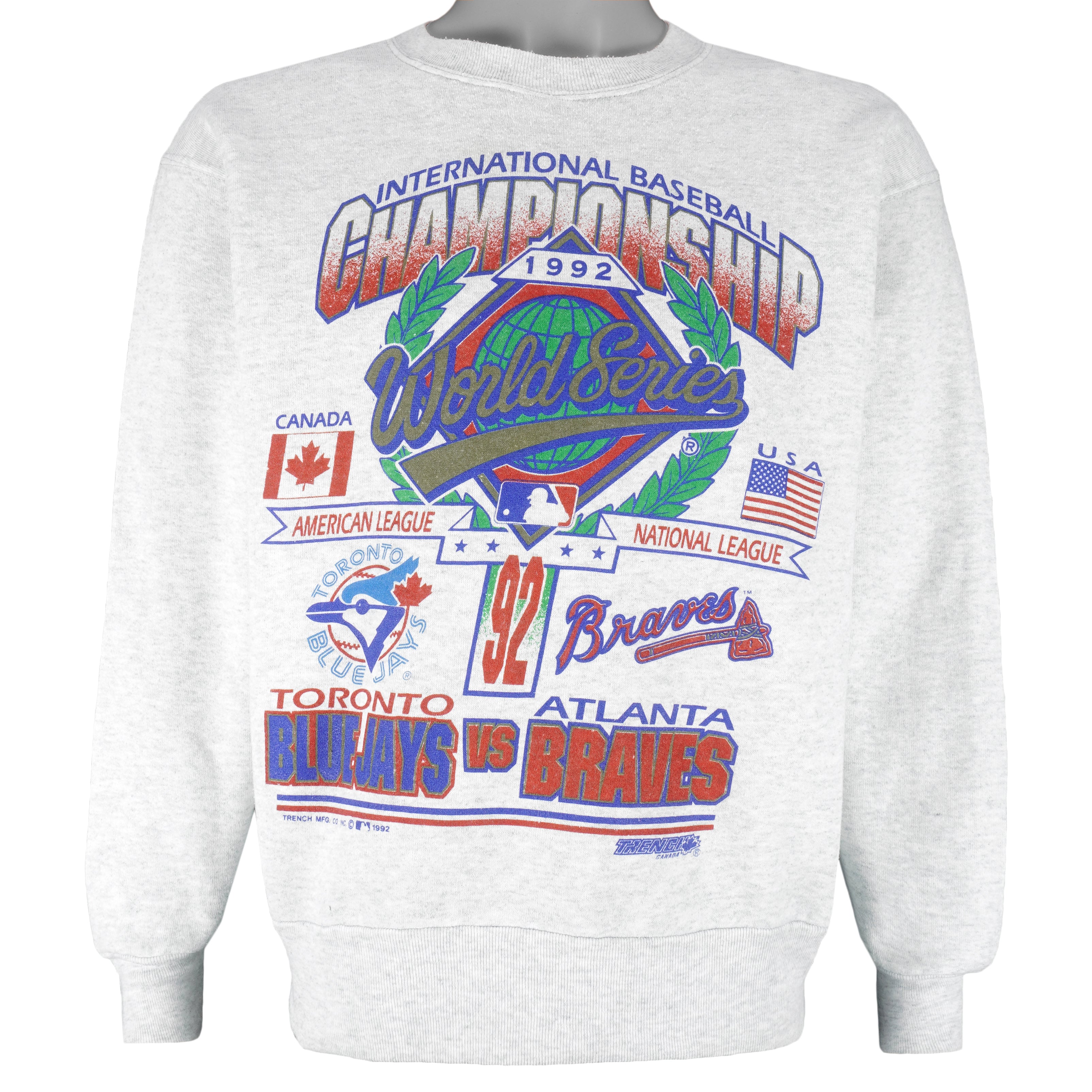 MLB (Nutmeg) - Blue Jays VS Braves Crew Neck Sweatshirt 1992 Medium Vintage Retro Baseball