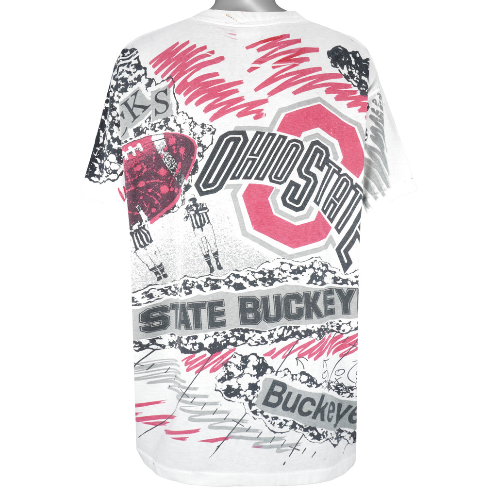 NCAA - Ohio State Buckeyes All Over Print T-Shirt 1990s X-Large Vintage Retro Football College