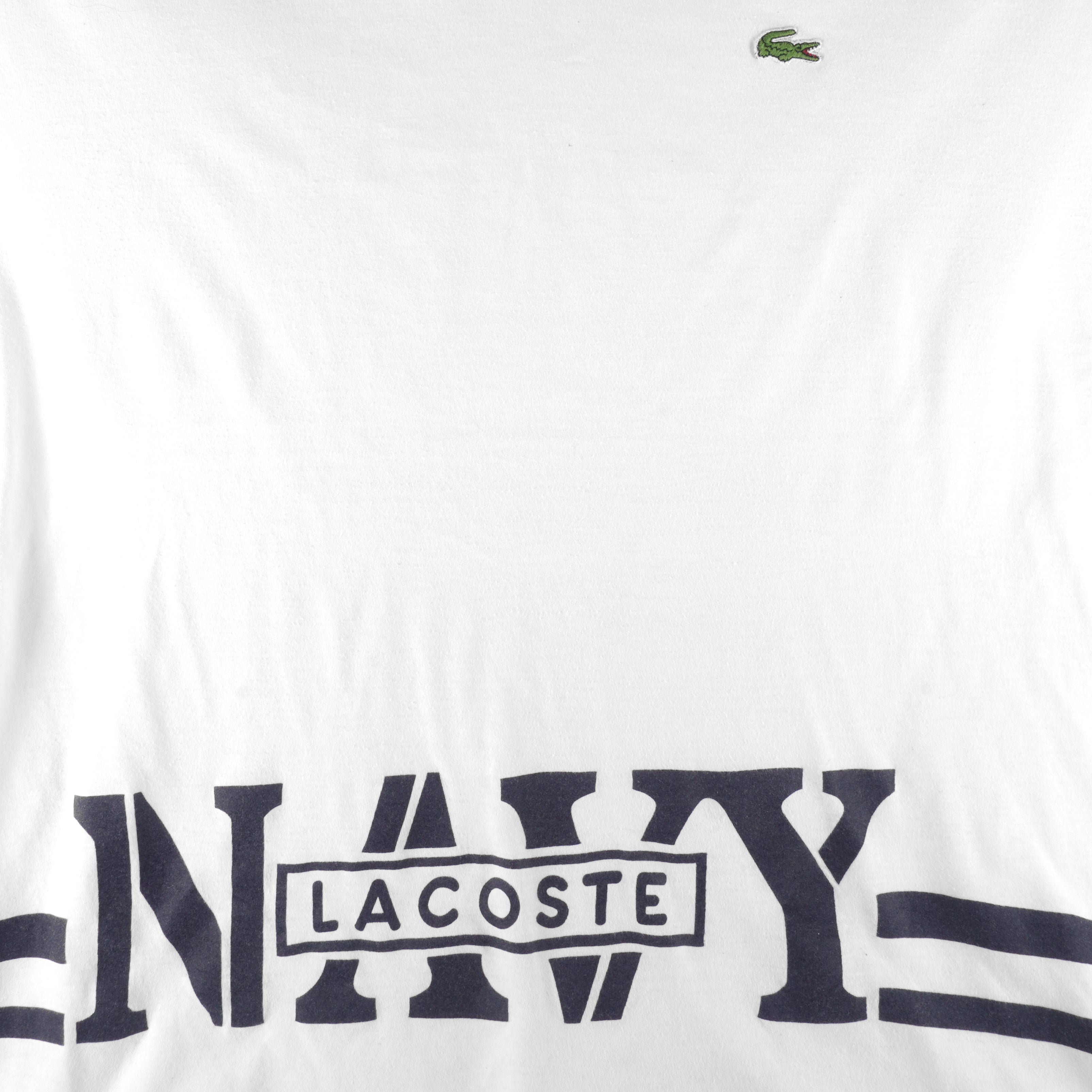 Lacoste - Navy Single Stitch White T-Shirt 1990s X-Large Vintage Retro