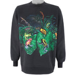 Vintage (Habitat) - Tropical Colorful Frog Crew Neck Sweatshirt 1990s Large Vintage Retro