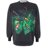 Vintage (Habitat) - Tropical Colorful Frogs Crew Neck Sweatshirt 1990s Large
