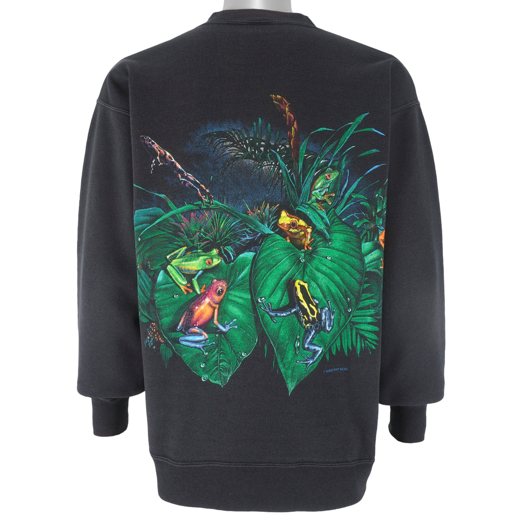 Vintage (Habitat) - Tropical Colorful Frog Crew Neck Sweatshirt 1990s Large Vintage Retro