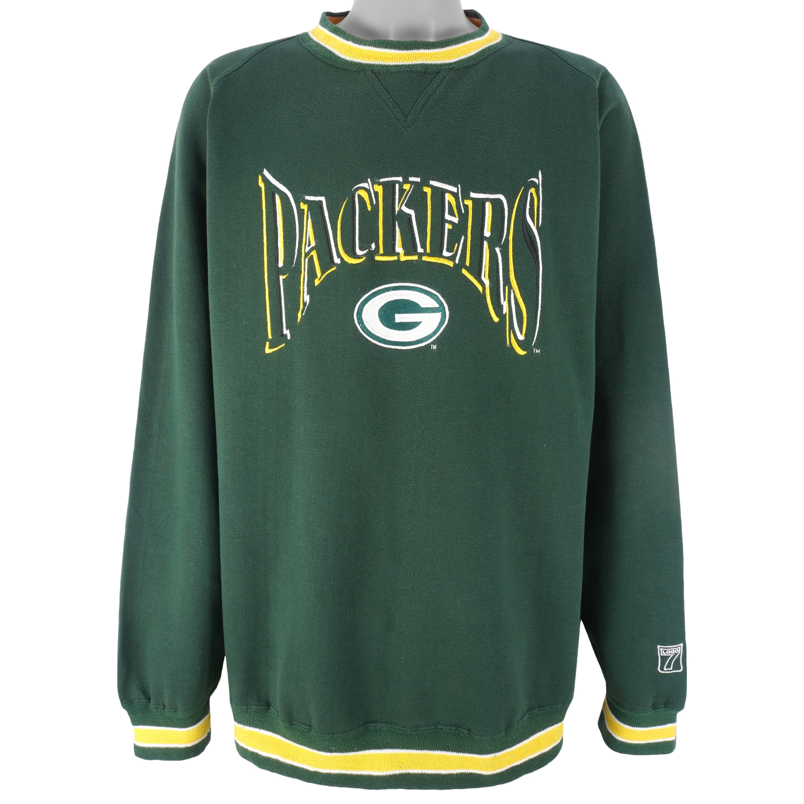 NFL (Logo 7) - Green Bay Packers Embroidered Crew Neck Sweatshirt 1990s X-Large Vintage Retro Football