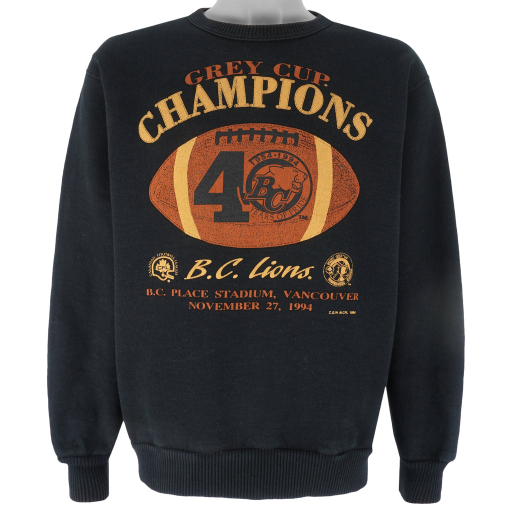 CFL (Waves) - BC Lions Grey Cup Champions Crew Neck Sweatshirt 1994 Large Vintage Retro Football