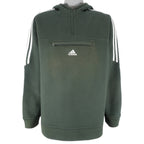 Adidas - Green 1/4 Zip Hooded Sweatshirt 1990s Medium Vintage Retro