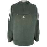 Adidas - Green 1/4 Zip Hooded Sweatshirt 1990s Medium